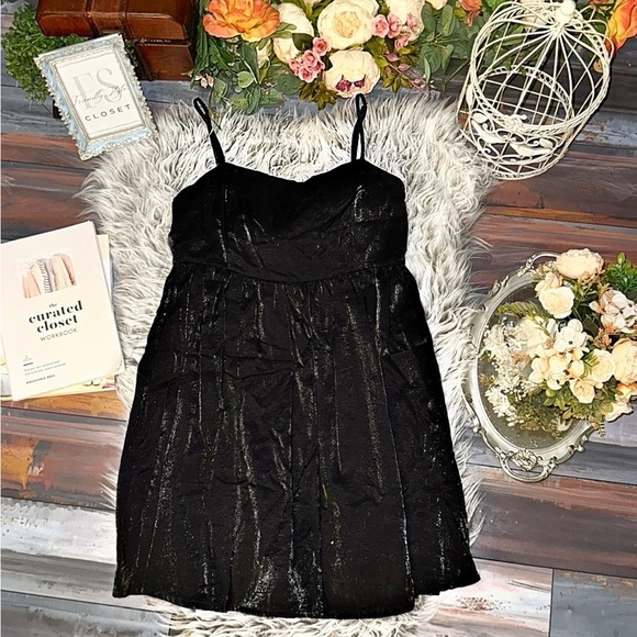 Black Satin Babydoll Mini Dress w/ Bow Party, Holiday, Cocktail, Y2K Slip Style - Picture 2 of 9